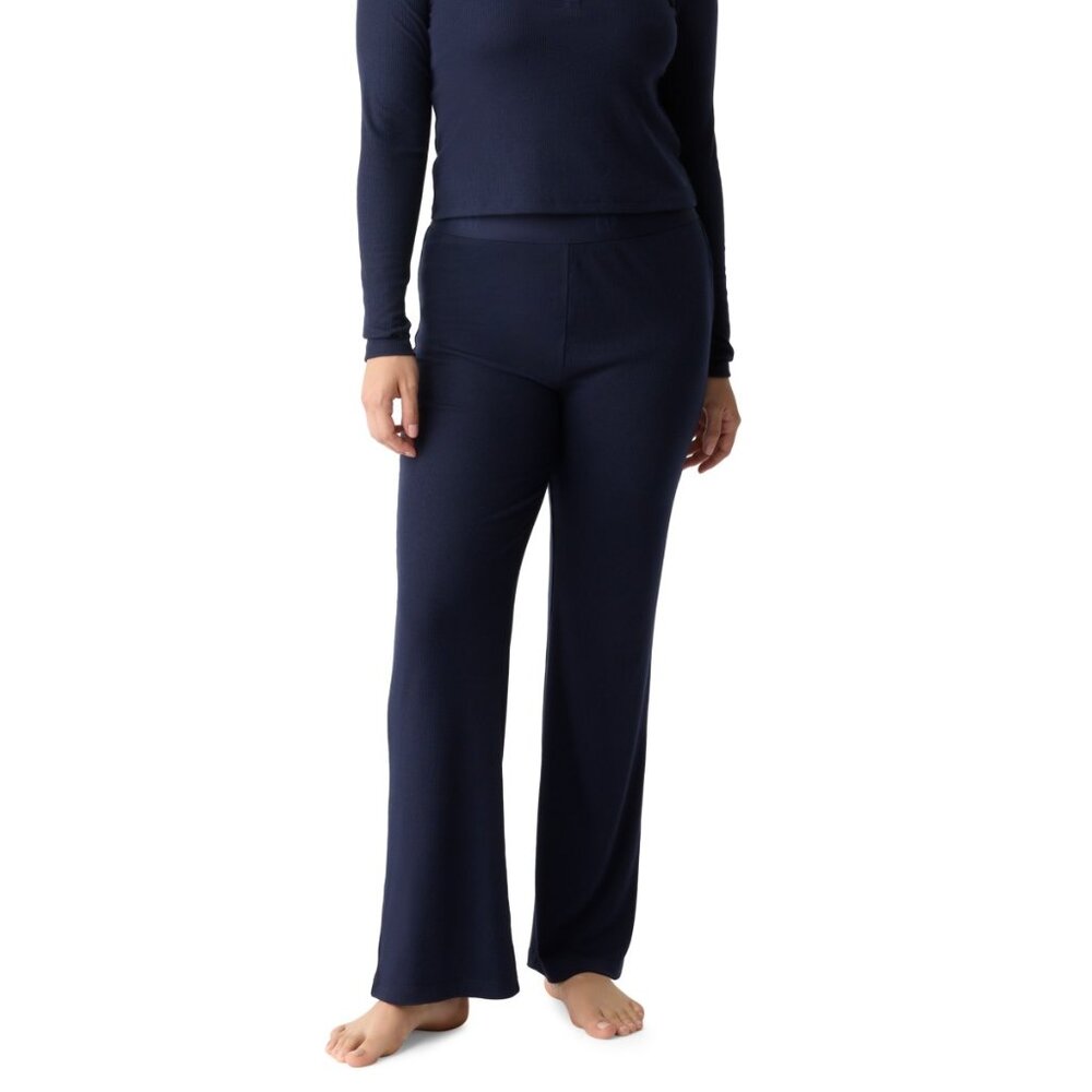 #1041 Gap GapBody Women's Ribbed High-Rise Pajama Pants - Navy Uniform